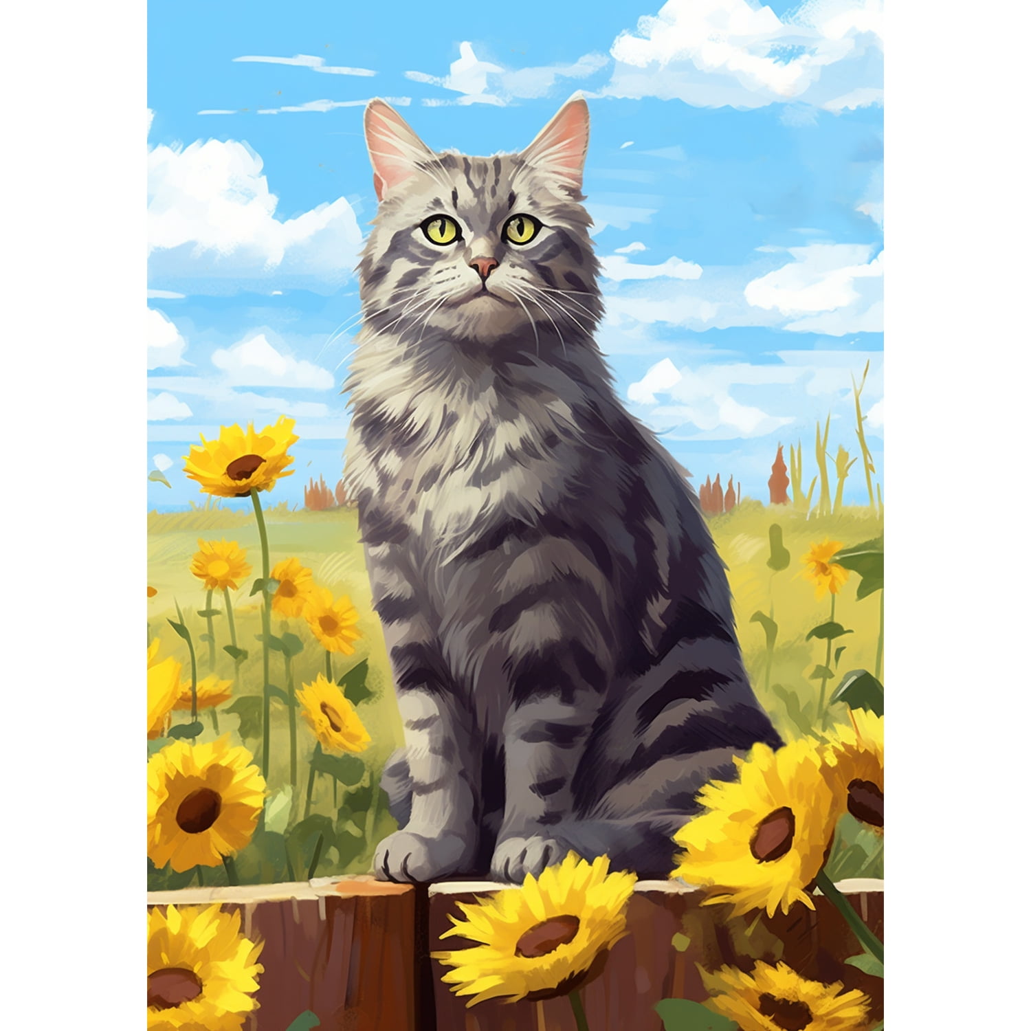 America Forever Spring Summer Sunflower Cat House Flag 28 x 40 inch Double Sided Kitty Floral Spring Summer House Flag for Outdoor Tabby Cat Flag Yard Decoration