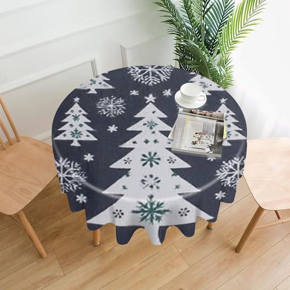 RKSupls 60 Inch Round Tablecloth, Christmas Trees Snowflakes Premium Polyester Straight Edge Wrinkle Resistant Washable Table Cover for Party Home Dining Decor