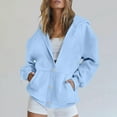 thumbnail image 3 of Women's Autumn Winter Button Up Cardigan, Solid Color Drawstring Hooded Pocket Sweatshirt, Soft Comfortable Long Sleeve Pullover for Casual Daily Wear, Entertainment and Seasonal Fashion Sky Blue XL, 3 of 7