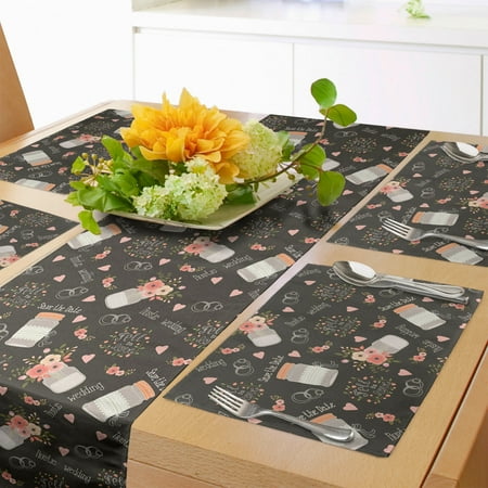 

Wedding Table Runner & Placemats Save the Date Themed Signs Flowers in Jars Little Pinky Hearts Rings Set for Dining Table Placemat 4 pcs + Runner 12 x72 Dark Taupe Salmon Coral by Ambesonne