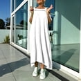 thumbnail image 6 of Women's Cold Shoulder Dresses Loose Square Neck Textured Midi Dress with Pockets Breathable Vacation Summer Dress White 2XL, 6 of 9