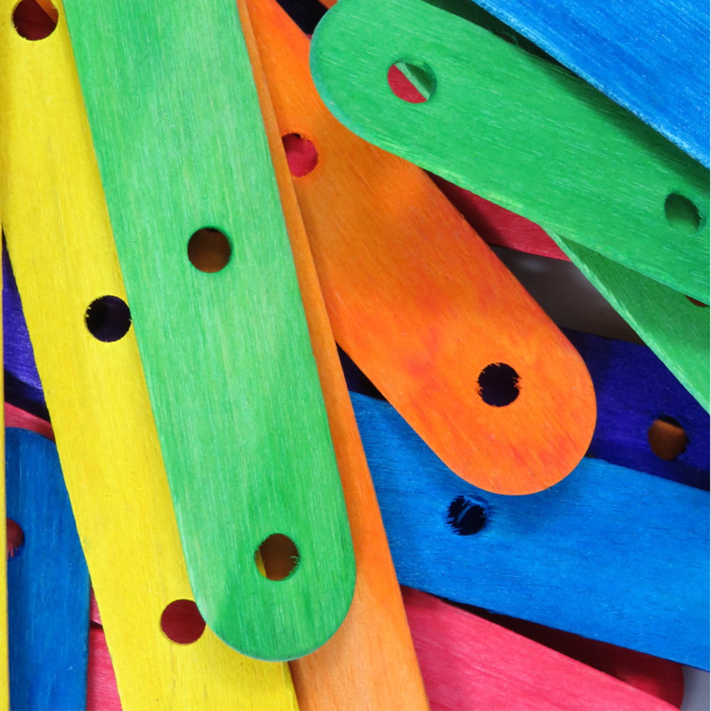 OUNONA 150PCS Natural Jumbo Colored Wood Craft Sticks Popsicle