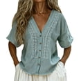 thumbnail image 2 of Kelon Short Sleeve Womens Linen Cotton Tops Vacation Casual Outfits Blouses Dressy Casual Summer Outfits 2026, 2 of 7