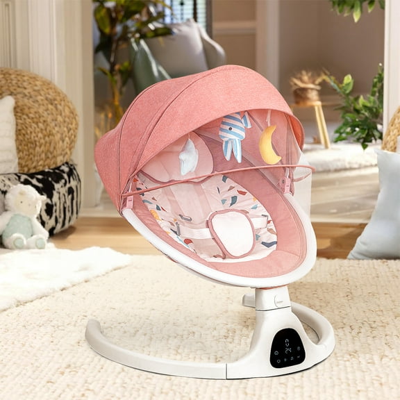 Surbowbaby Portable Baby Swings,Bluetooth Baby Swing for Infants Swings, Electric Baby Swing with 5 Gears & Time& Music&Remote Control, Infant Swing for Newborn Girl Boy 0-12 Months Max 20 Lb