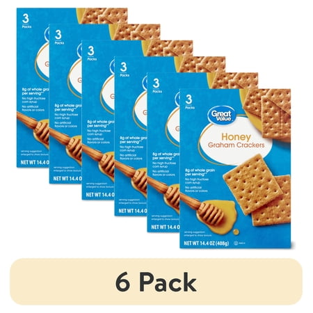 (6 pack) Great Value Honey Graham Crackers, 14.4 oz, 3 Count