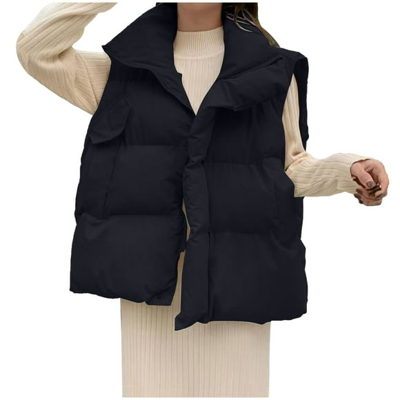 EGNMCR Puffer Vest Women, Sleeveless Parkas for Women,Women Sleeveless Hood Winter Puffer Vest Outwear Fashion Women Pocket Coat Long Jacket Winter Sleeveless Down Cotton Waistcoat Women Coat