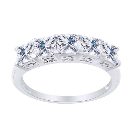 Asscher Cubic Zirconia Ring - Asscher Cut White Cubic Zirconia 5 Stone Anniversary Band Ring In 925 Sterling Silver (1.95 cttw) Ring Size-4