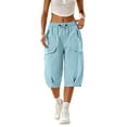 thumbnail image 2 of Bloomae Womens Hiking Capri Pants Lightweight Quick Dry Casual Fall Adjustable Drawstring Elastic Waist Baggy Ruched Hem Cropped Trousers with Pockets, 2 of 7