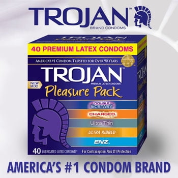 Trojan Pleasure Pack NEW MIX Premium Lubricated Latex Condoms - 40 Count Variety Pack -
