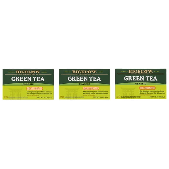 Bigelow Green Tea Classic, DecaffeinatedTea Bags, 20 Count, 3 Boxes, 60 total count tea bags