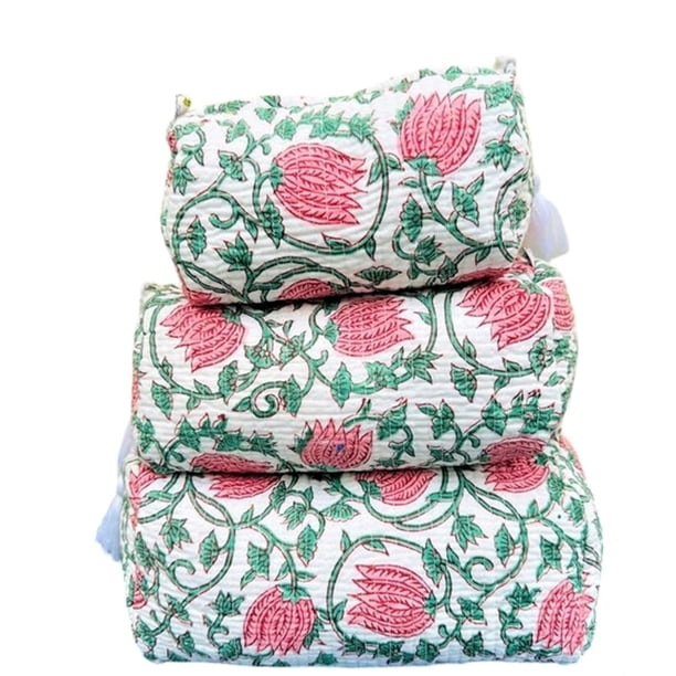 Set de 3 neceseres y neceseres de maquillaje de diseño con estampado de bloques