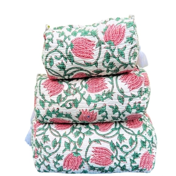Set de 3 neceseres y neceseres de maquillaje de diseño con estampado de bloques