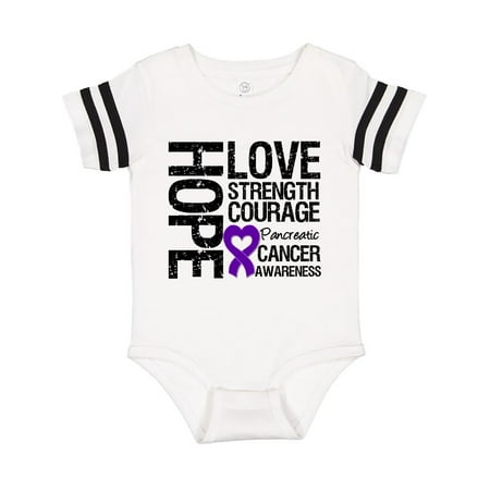 

Inktastic Pancreatic Cancer Hope Love Strength Gift Baby Boy or Baby Girl Bodysuit