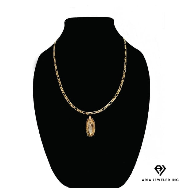 Collar de oro de 14 quilates con colgante de Óvalo de Santa María, el mejor regalo unisex para madre, padre, novia, novio, ella, él, collar de cadena Figaro de 14 quilates de Aria Jeweler Daily