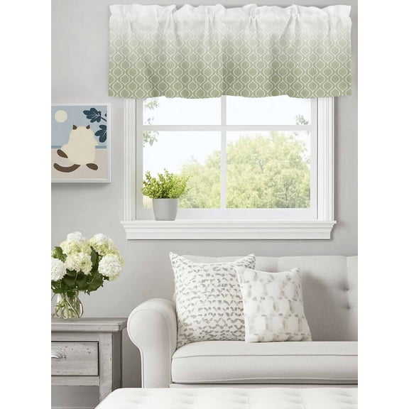 Curtain Valance for Windows,Sage Green Gradient White Plaid Kitchen Valances Rod Pocket Short Curtains,Modern Minimalist Style Window Treatment Panel for Bedroom Bathroom 60"x18"