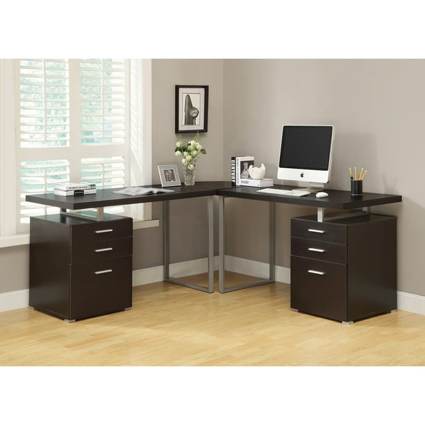 Monarch Specialties Cappuccino L-Shaped Corner Desk - Walmart.com ...