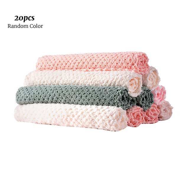 Bearachild 20 piezas de tela de cocina súper absorbente, paños de cocina de terciopelo Coral, paños antiadherentes de secado rápido, Color aleatorio Suministros de limpieza para el hogar No.01 Bearachild HA001476-01