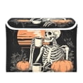 thumbnail image 2 of Foldable Fabric Storage Bin With Handle Collapsible Basket Box Storage With Lid Organizer Skeleton Drinking Coffee, 2 of 7