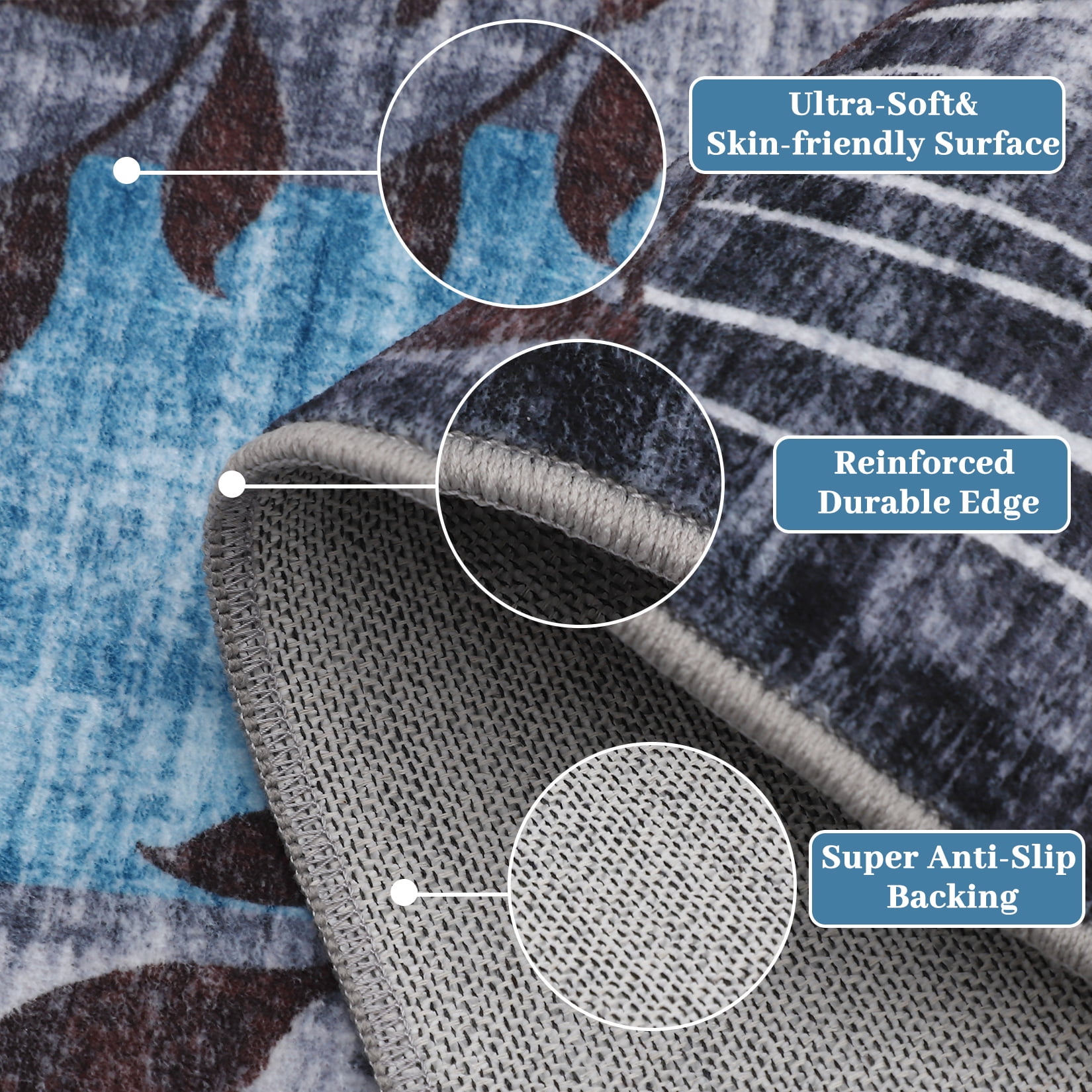 FairOnly 10'x13' Blue Rugs for Living Room Washable Abstract Leaf Area Rugs Soft Non Slip Contemporary Rugs for Dining Room Nursery Home Office Carpet