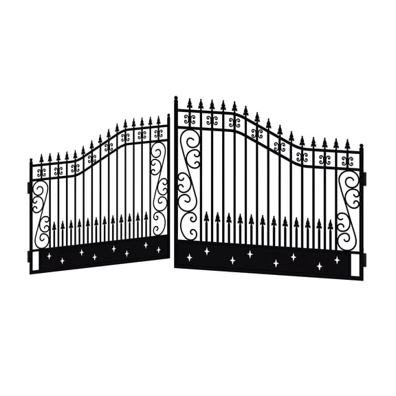 Chery Industrial Outdoor Dual Swing Iron Gate for Driveway, Security Gate, Outdoor Fence Gate for Yard, Backyard Patio（18X8' Star）