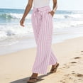 thumbnail image 4 of Womens Summer Casual Striped Pants Loose Wide Leg Lounge Pants Elastic Waist Palazzo Trousers with Pockets, 4 of 5