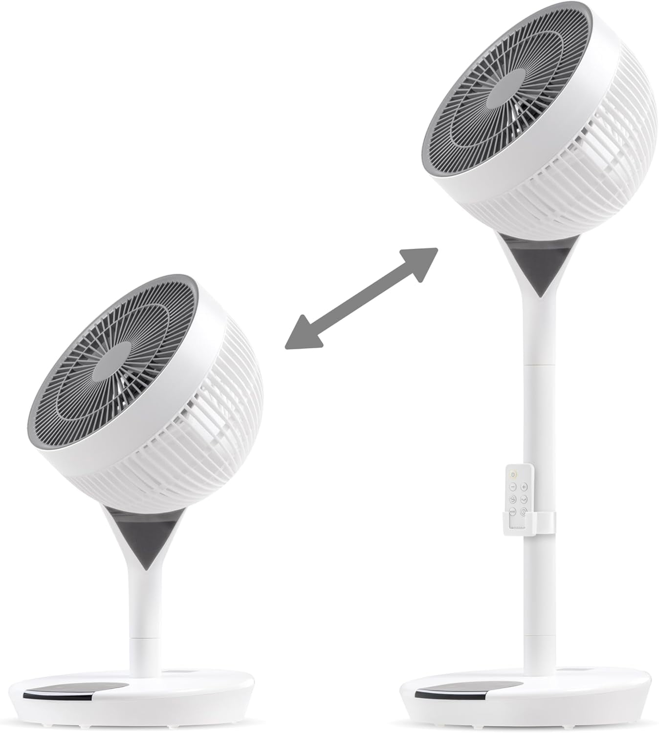 IRIS USA WOOZOO Fan, Pedestal Standing Fan with Remote, 360 Oscillating Fan, 12 Speeds, Low Noise DC Motor, 8h Timer, Touch Panel, Height Adjustable, White/Gray, 59 ft