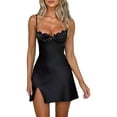 thumbnail image 1 of Gupgi Women Ruffle Mini Dresses Backless Lace Trim Tie Up Dress Clubwear, 1 of 6