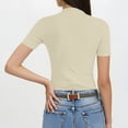 thumbnail image 3 of tarylea Crop Tops pour Femmes Manches Courtes Col Montant Bouton Décor Ajusté Blouse Habillée, 3 of 6