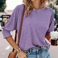 thumbnail image 2 of Siilsaa Women's 2024 Fashion Tops 3/4 Sleeve T-Shirts Cute Crewneck Basic Business Tees Blouses Purple,L, 2 of 5