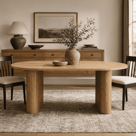 70.8" Oval Dining Table for 4, Modern Wood Kitchen Table with Strip Base, Natural