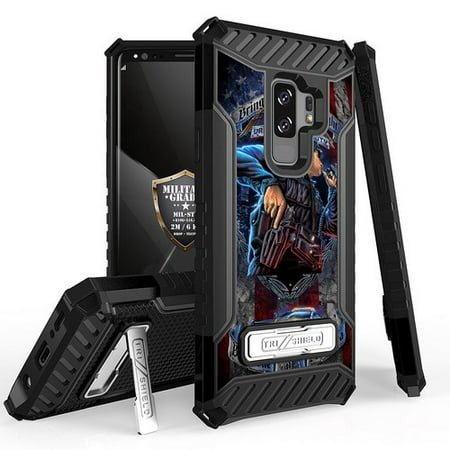 Galaxy S9 Plus / Galaxy S9+ Case, Trishield Durable Shockproof High Impact Rugged Armor Phone Cover with Kickstand for Samsung S9+ Only White/Printed Police Bring On The (Best Body Armor For Police)