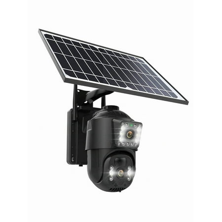 Sansco 8MP Solar Wireless Outdoor Security Camera: Dual Lens PTZ, PIR Motion Detection, two-way audio, sensor alarm, IP66 waterproof. Solar panel & battery powered for home CCTV security.