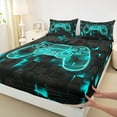 thumbnail image 3 of jejeloiu 3D Gamepad Controller Queen Sheet Sets,Teens Video Game Flat Sheet,Cyan Black Queen Fitted Sheet For Boy Kids,Breathable Home Decor,4 Pieces, 3 of 7