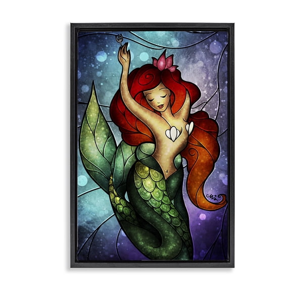 Stupell Industries Undersea Dreaming Mermaid Fantasy & Sci-Fi Painting Black Floater Framed Canvas Art Print Wall Art, 17 x 25
