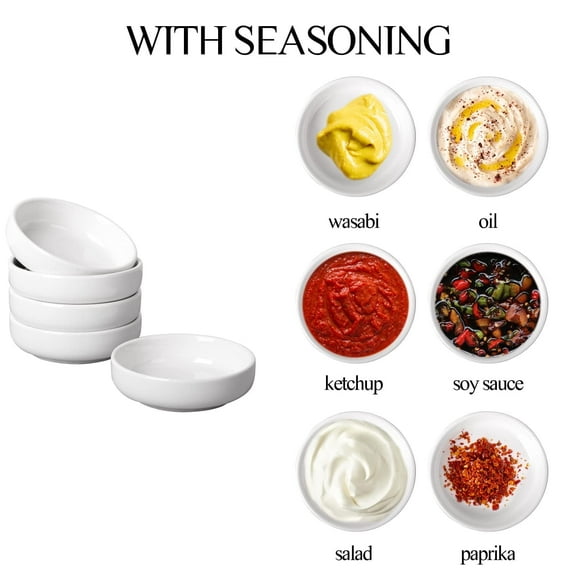 Delling Dipping Bowls Ceramic, Sauce Soy Side Dish, White, 8 pack 3.5 oz