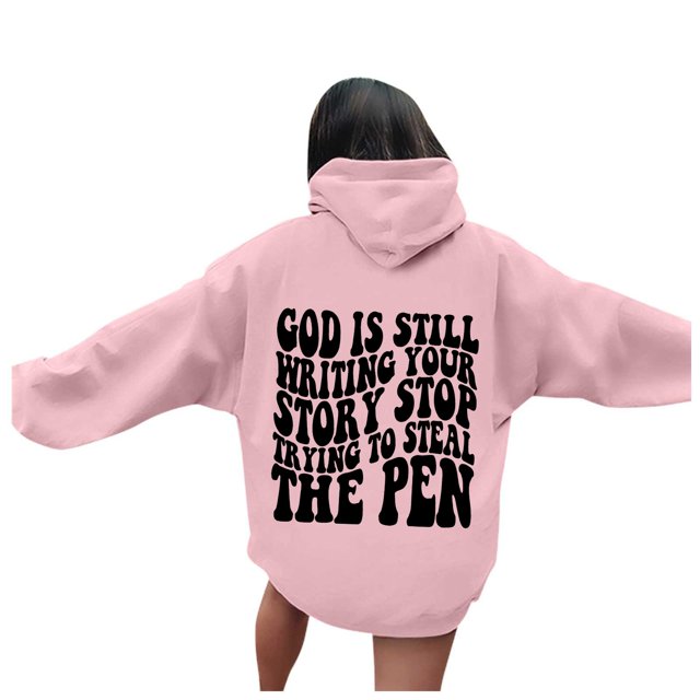WEAIXIMIUNG Sweatshirts à Col Rond Femmes Graphique Plage Dieu Écrit Encore Votre Histoire Sweatshirts Graphiques à Capuche Surdimensionnés Pull Décontracté Manches Longues à Capuche avec Poches