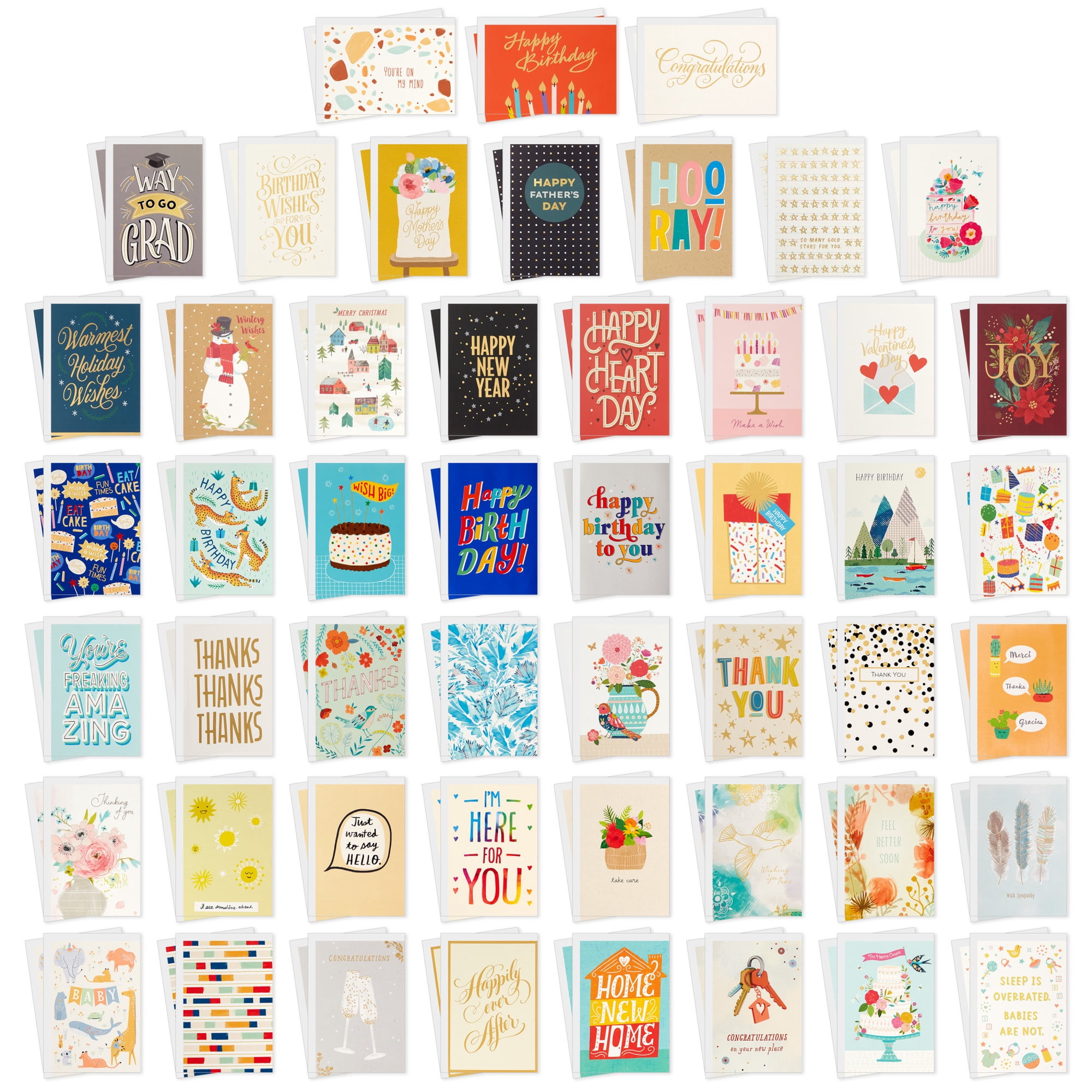 Hallmark Assorted Boxed All Occasion Blank Greeting Cards—Birthday, Thank You, Congratulations, Wedding, Baby, Thinking of You, Sympathy, Pack of 100 With Card Organizer Box