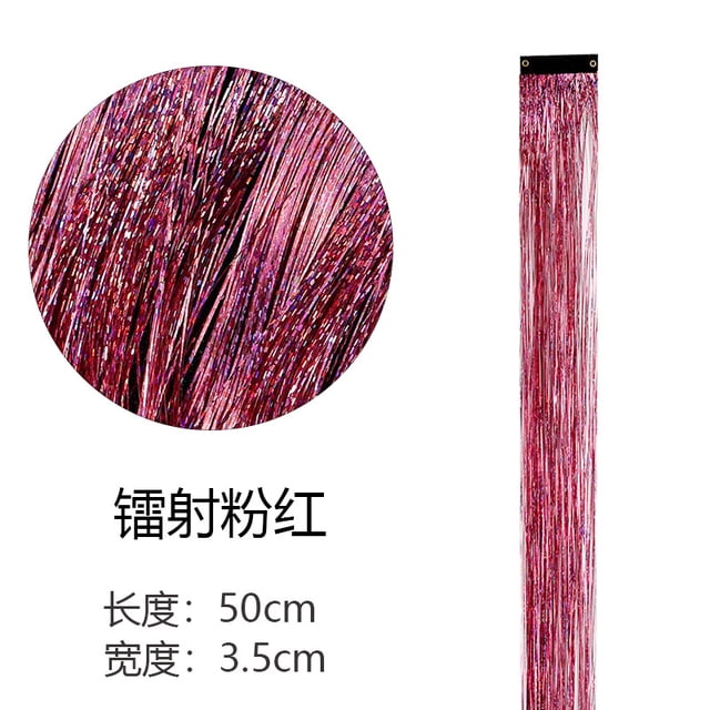 Xiao Hua Juego de 8 extensiones de cabello con clip, brillantes y con destellos de oropel, para fiestas, con mechones multicolores, color rosa.