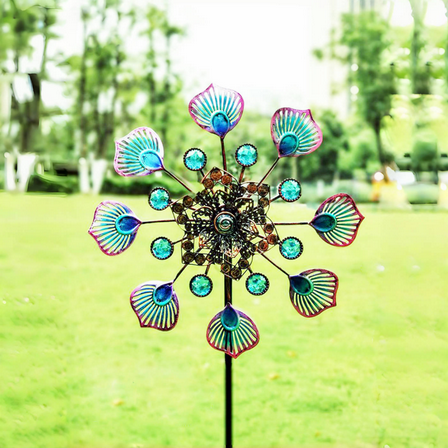 Peakcock Tail Metal Windmill Metal Wind Spinners for Yard and Garden Bird Lawn Decorations Outdoor Garden Metal Garden Art Gift