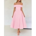 thumbnail image 2 of Vestido de cóctel ZESICA con hombros descubiertos y manga corta rosa, talla L, 2 of 8