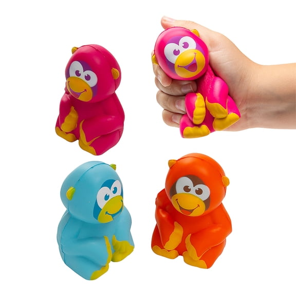 Fun Express 2" x 3" Pink, Blue & Orange Big Eye Wacky Animal Squeeze Toys - 12 Pieces