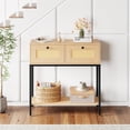 thumbnail image 2 of Gymax Console Table Entryway Table Long Sofa Side Table w/ Open Shelf & Rattan Drawers, 2 of 9