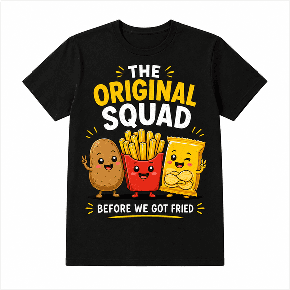Funny Potato Fries Graphic T-Shirt for Men Women, The Original Squad Before We Got Fried Food Humor Tee, Cute Cartoon Novelty Gift Shirt for Family Friends