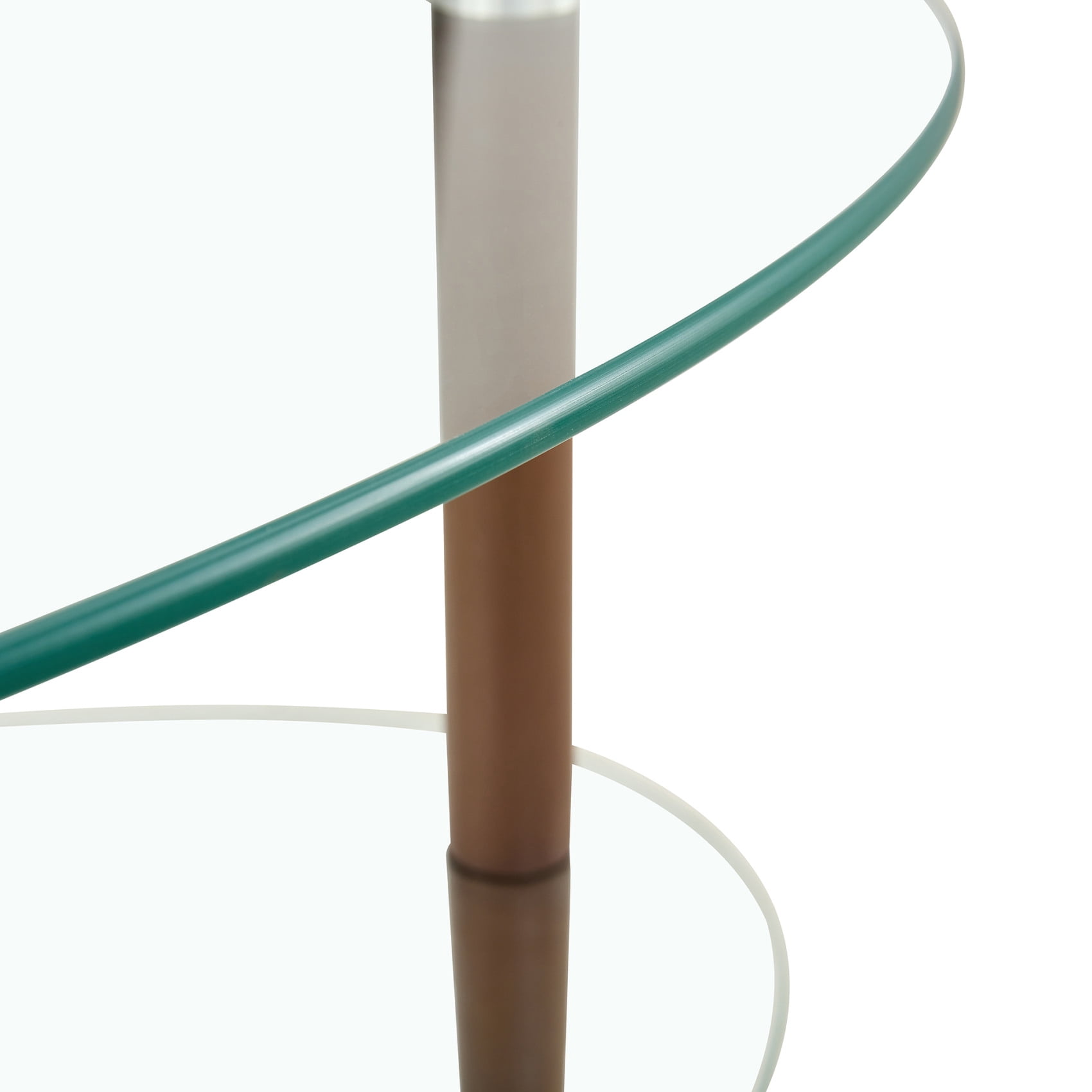 Glass Coffee Table, Modern Multi-Function 3-Layer Oval Tea Table with Wood Legs, Tempered Glass Small Coffee Table for Living Room, Bedroom, Brown