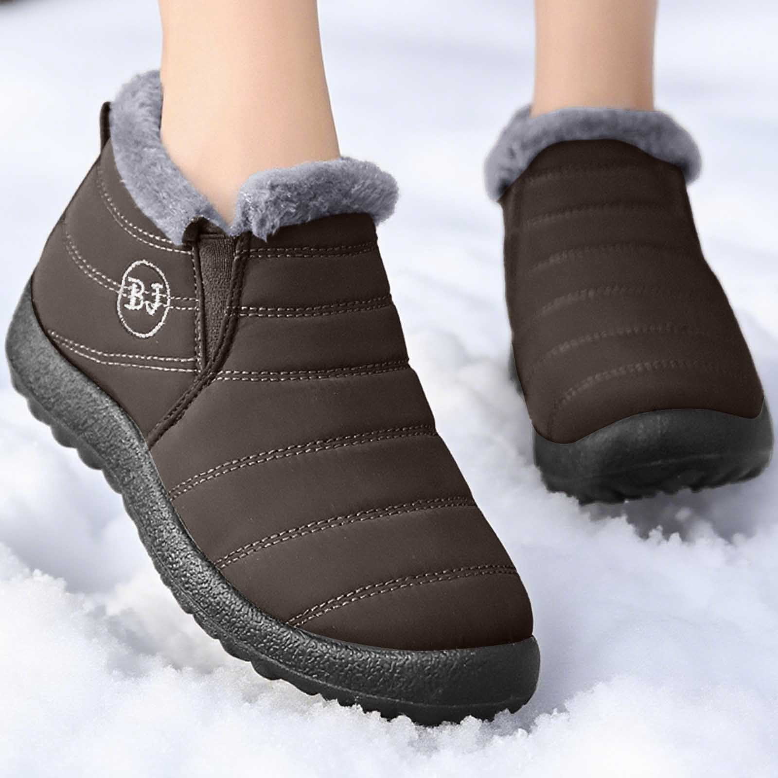 Gyexs Snow Boots for Men Size 13, Womens Winter Shoes Casual, Fold Over, Hook & Loop, Cold Weather & Shearling, Aluminum Toe, Winter Clothes, Coffee, Size 10.5