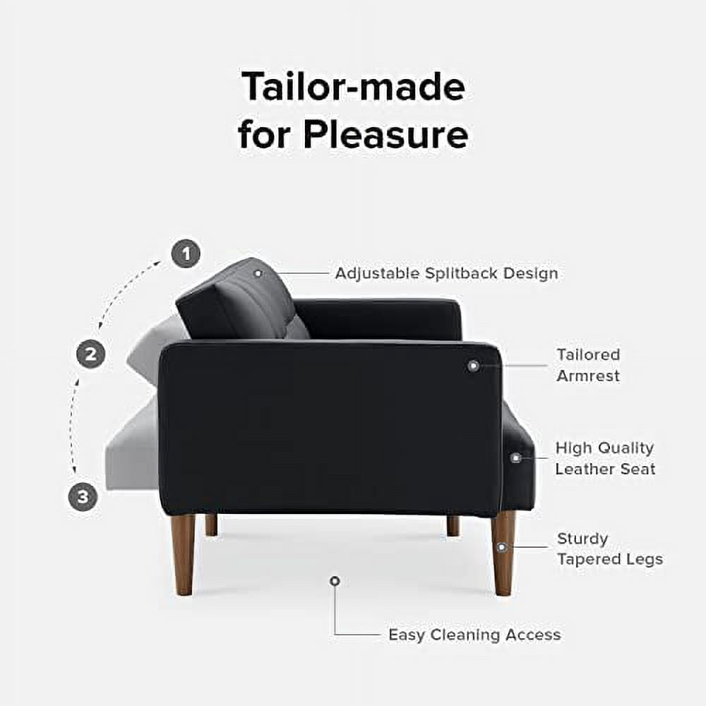 Mopio Aaron Futon Convertible Sofa Sleeper Futon with Arms Split Back Design 77.5" Midnight Black Faux Leather