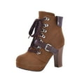 thumbnail image 2 of Bnwani Boots for Women Winter Pile Toe High-Heel High Ankle Warm Strap Boot Brown Size 8.5, 2 of 5