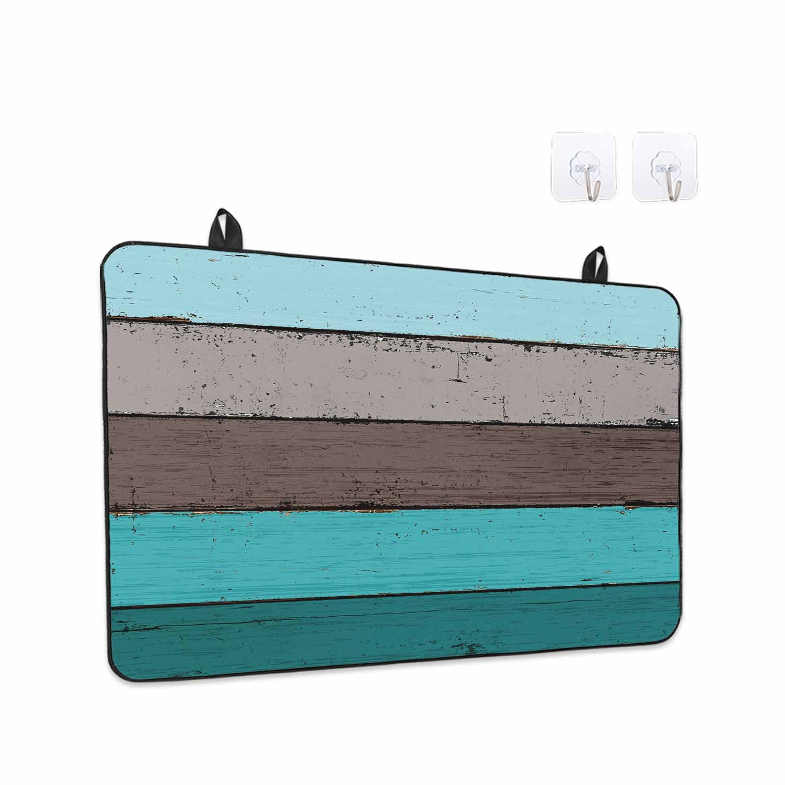 Aqua Grey Stove Top Cover for Electric Stove, Heat-proof & Non Slip Glass Top Stove Cover Protector, Vintage Stripe Farmhouse Wood Grain Ombre Kitchen Flat Cooktop Rubber Mat 31x24 Inches