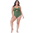thumbnail image 3 of DARING DIVA Plus Size Tummy Control Cutout High Waisted Swimwear 4X Army Green, 3 of 5