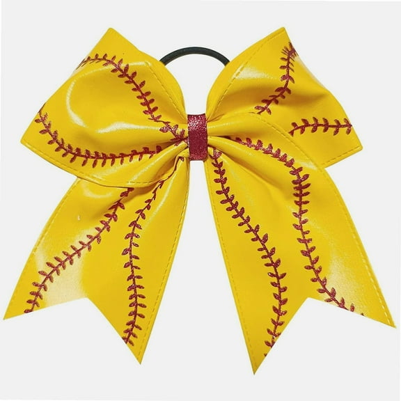 Hair Bows 7" Glitter Leather Cheer Bows Accessories Large Ponytail Holder Elastics Tie Cheerleading Cheerleader Teen Girl Team Competition Sports Player Gift Red Yellow